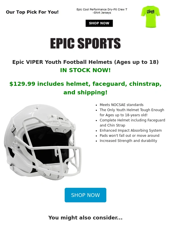 Epic Sports - Epic VIPER Youth Football Helmet & Attached Guard ?