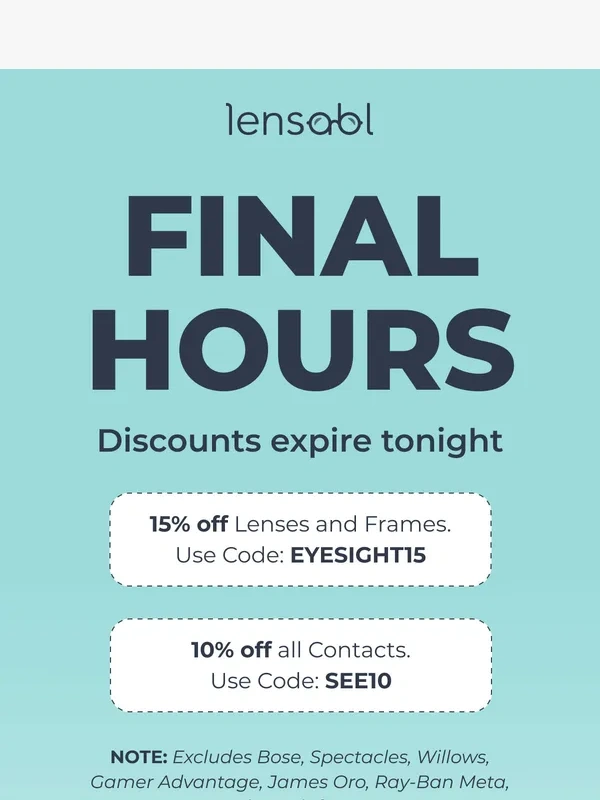 Lensabl - 15% OFF Expires Tonight!