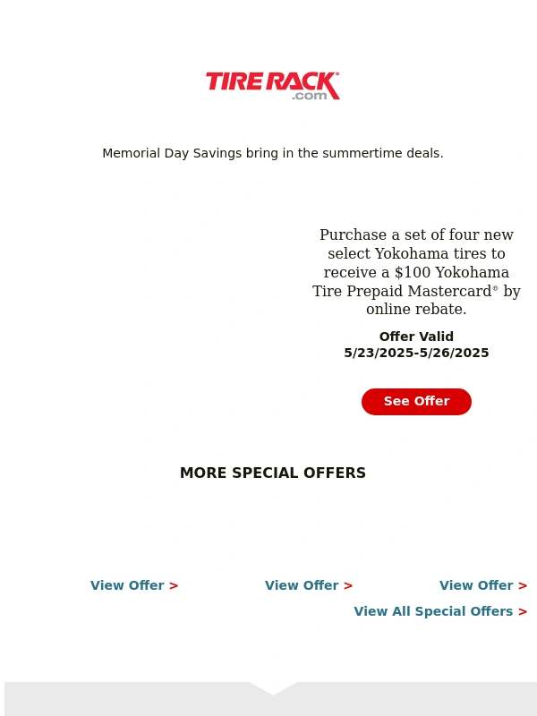 Tire Rack - Saturday Savings: Get a $100 Memorial Day Rebate!