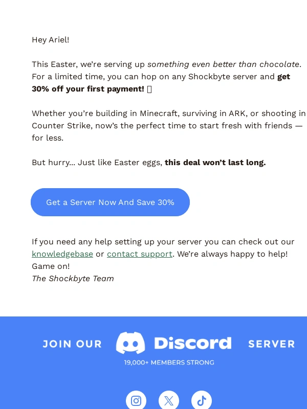 SHOCKBYTE - ? Hop On This Deal! - 30% Off All Servers!