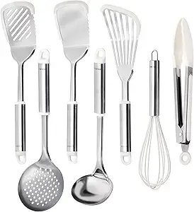 7-pc Carote Stainless Steel w/ Silicone Kitchen Utensils Set for Nonstick Pots & Pans