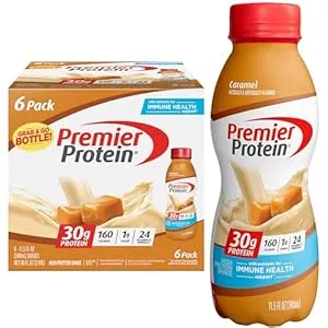 Premier - Protein Shake, 30g Protein, 1g Sugar, 24 Vitamins, 11.5 fl oz, Pack of 6, Caramel