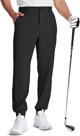 LUSHENUNI Mens Golf Joggers Pants with Zipper Pockets Stretch Slim Fit Tapered Dress Work Casual Sweatpants for Men