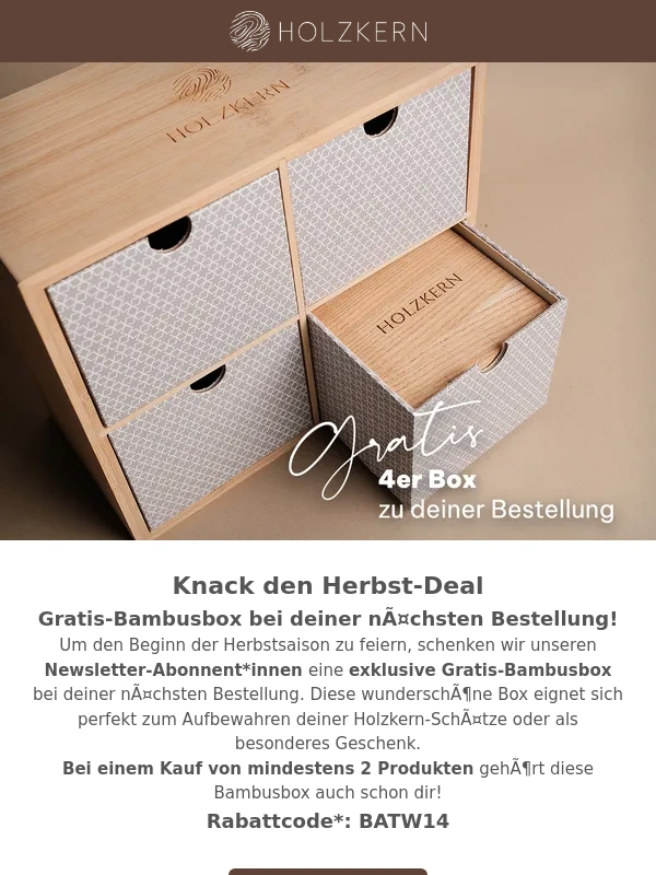 Holzkern - Knack den Herbst-Deal: Gratis-Bambusbox bei deiner nächsten Bestellung!