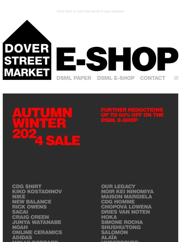 Dover Street Market - Further reductions of up to 60% on the DSML E-SHOP