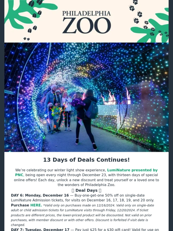 Philadelphia Zoo - 13 Days of Deals continues with deals 6 through 9. Learn more inside.?