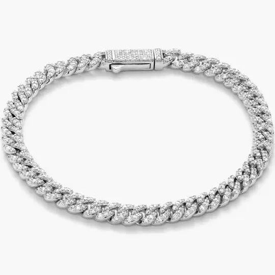 JAXXON Iced Out Cuban Link Silver Bracelet
