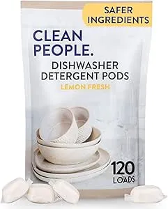 The Clean People - Dishwasher Detergent Pods, 120 Pack, Lemon, Residue-Free