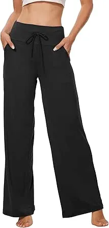 ZOOSIXX Soft Black Pajama Pants for Women, Wide Leg Comfy Casual Lounge Yoga Capri Pants 22 / 30