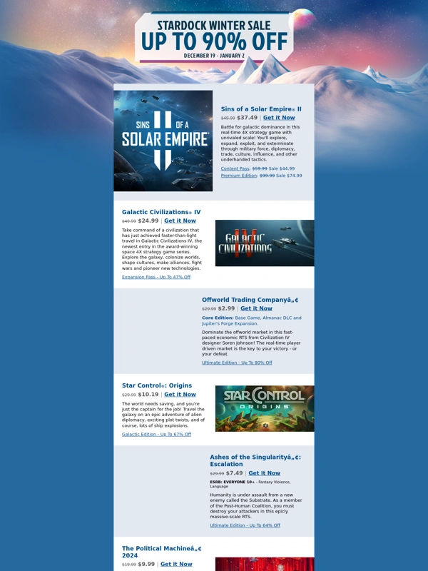 Steam - Winter Sale - Up to 90% Off Stardock Games and Software
