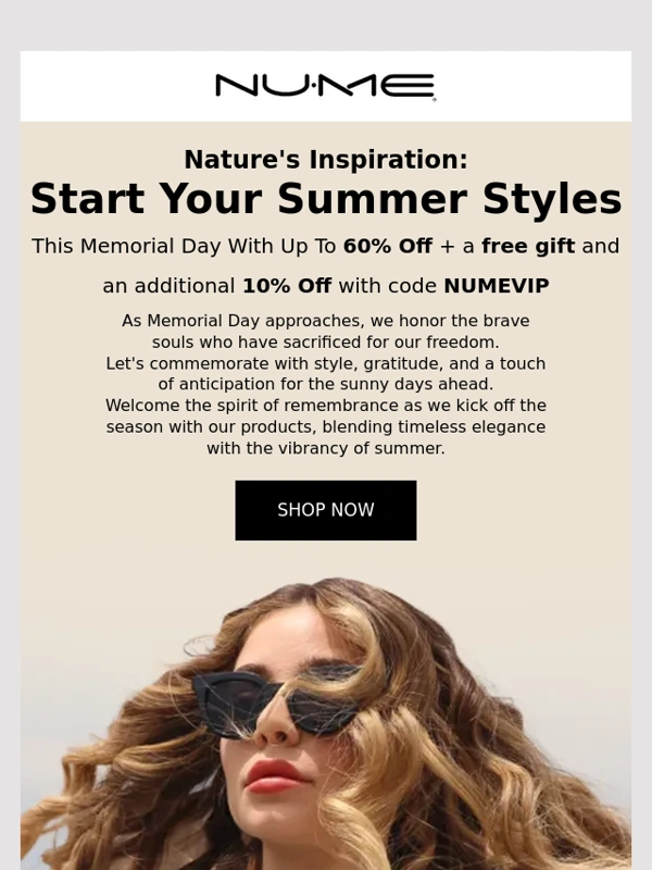 NUME - Memorial Day Sale: Your Ticket to Summer Style