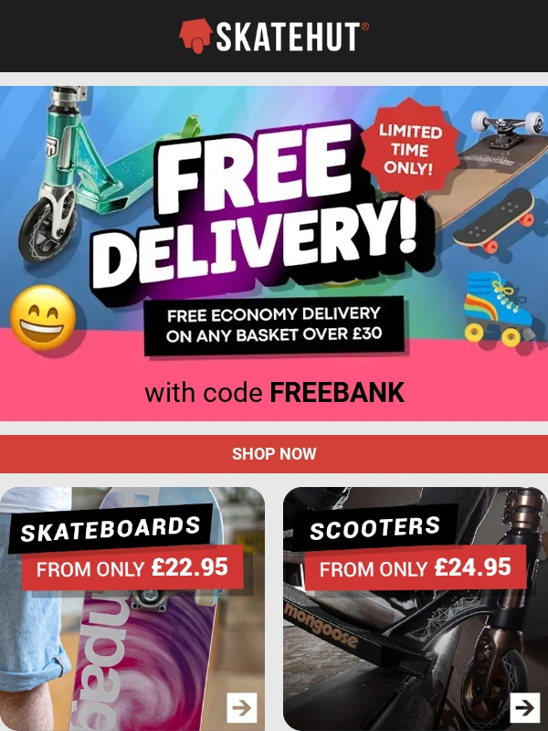 Skatehut - ? Hot Deals Alert: FREE DELIVERY on All Orders Over £30!