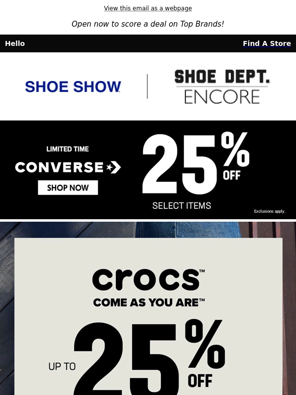 SHOE SHOW - LAST WEEKEND: UP TO 25% OFF SELECT BRANDS ??