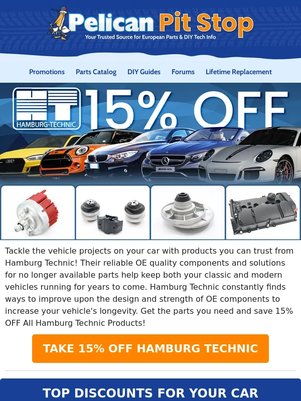 Pelican Parts - 15% OFF Hamburg Technic Parts to Complete Your Ride