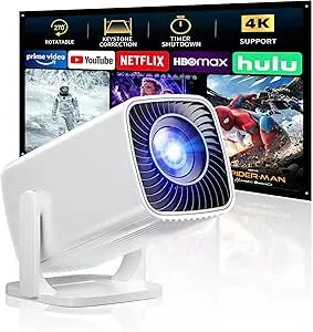 Mini Projector, Portable Projector 4K Support, Full HD 1080P Outdoor Projector, 270° Rotation Movie Projector, Max 200″ Screen, Compatible with Smartphone, TV Stick, Laptop, PS4, HDMI, USB