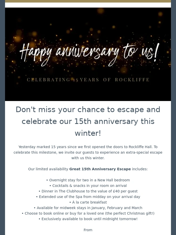 Rockliffe Hall - Escape & celebrate 15 years of Rockliffe ✨