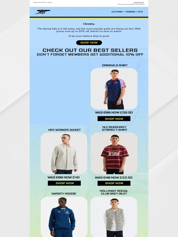 Arsenal Direct - Spring Sale faves are nearly gone – now up to 50% off