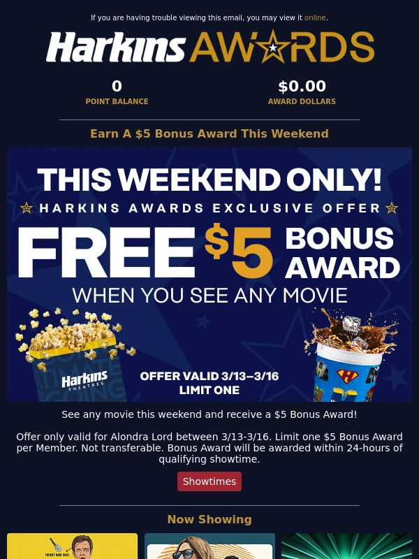 Harkins Theatres - Earn A $5 Award With Any Movie This Weekend! ?