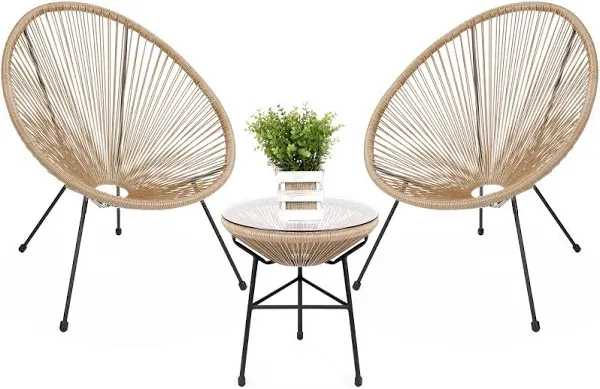 Best Choice Products 3-Piece All-Weather Patio Acapulco Bistro Furniture Set w/ Rope