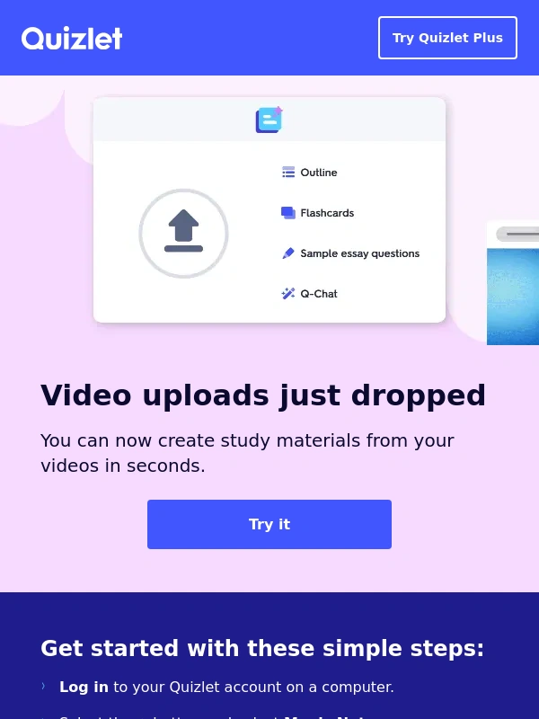 Quizlet - Video→ instant study material,this way ?