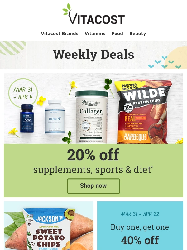 Vitacost - 20% off Supplements + More Weekly Deals