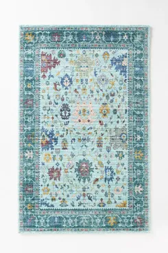 Anthropologie Printed Blue Persian-Inspired Rug - 5' x 8'