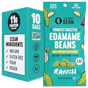 The Only Bean High Protein Snacks, Healthy Snacks for Adults and Kids, Vegan and Low Carb Snacks, Individual Gluten Free Keto Snacks - Edamame Beans Snack (Ranch) - 0.9oz (Pack of 10)