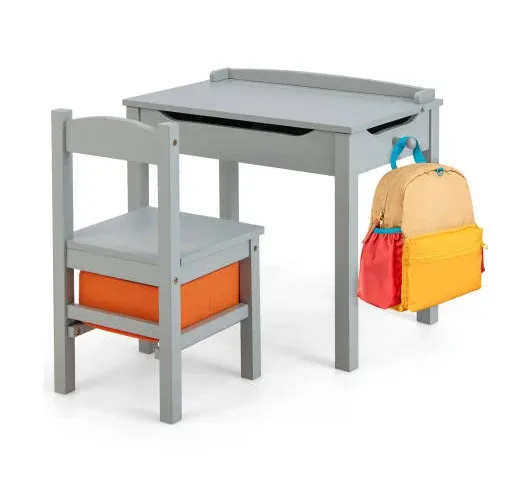 Costway Wood Activity Kids Table and Chair Set with Storage Space