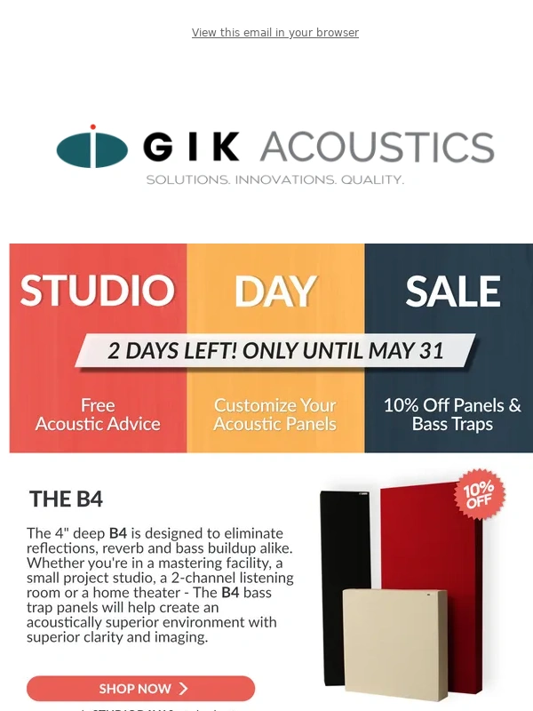 GIK Acoustics - Only 2 Days Left! Upgrade Your Space And Save 10% Before the Sale Ends!