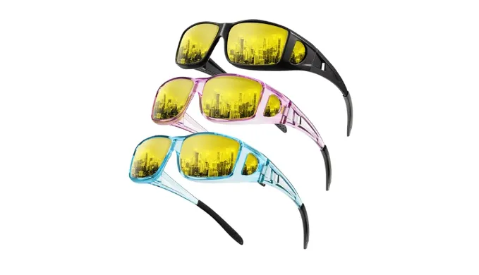 OUKEMAX Anti-Glare Night Driving Glasses for Men & Women, Fit-Over Night Vision Wrap-Around Sunglasses