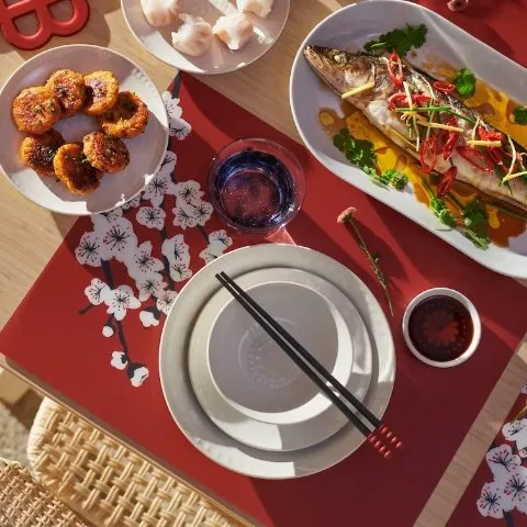 Ikea FOSSTA Place mat, red plum blossom, 18x14" - IKEA