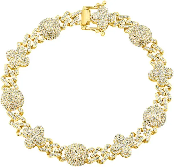 14K Yellow Gold 4ct Clover Sphere Diamond Bracelet