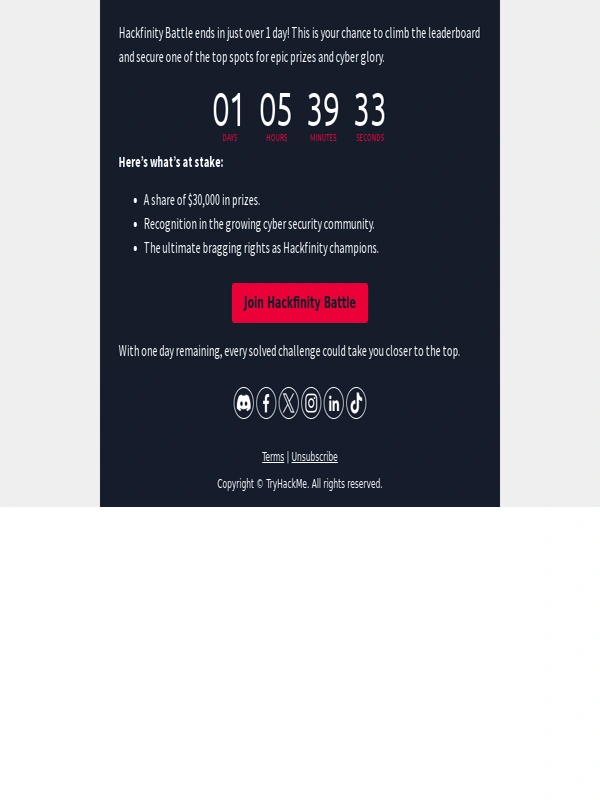 TryHackMe - ⏳ Only 1 day left to win $30k in prizes!