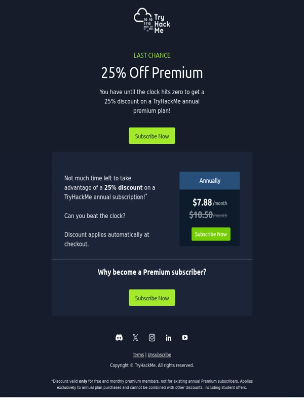 TryHackMe - Time’s up: 25% off Premium ends at midnight ⏳