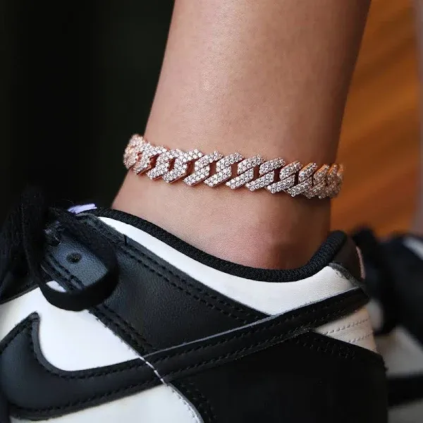 The GLD Shop Diamond Prong Cuban Anklet Gold
