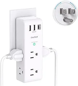 One Beat Surge Protector Outlet Extender with Rotating Plug 6 AC Multi Plug Outlet with 3 USB Ports (White)