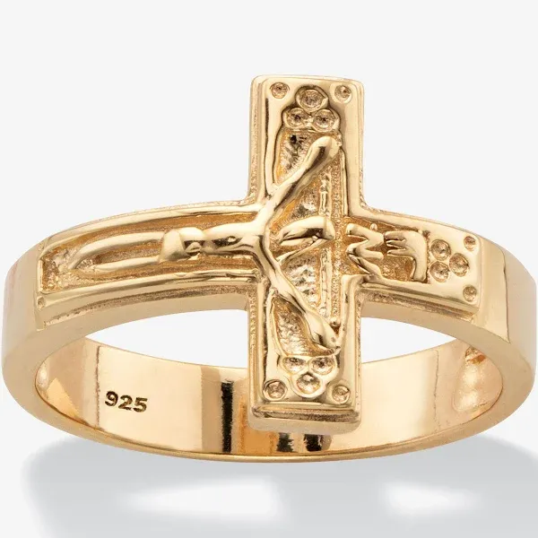PalmBeach Jewelry Men's Horizontal Crucifix Cross Men's Ring in 14k Yellow Gold-plated Sterling