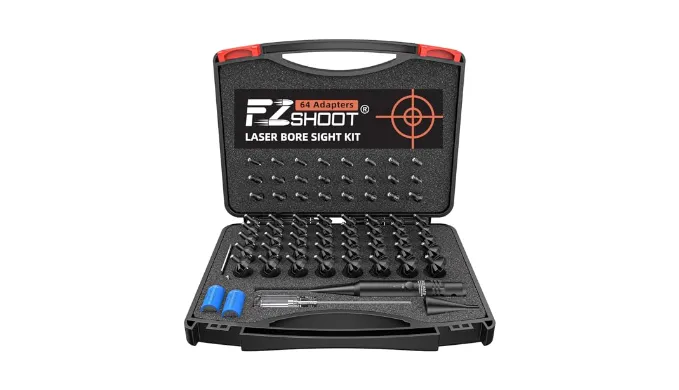 EZshoot Red Bore Sight Kit with 64 Adapters Clear Red Laser Boresighter Fit 0.17 to 12 GA Calibers Precise Bore Sighting for Hunting