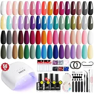 MEFA 56 Pcs Gel Nail Polish Kit with U V Light, 32 Colors Classic Popular Gel Nail Kit Soak Off Nail Polish Gel Set with Matte/Glossy Base Top Coat Easter Decorations Manicure Tools Gifts for Women