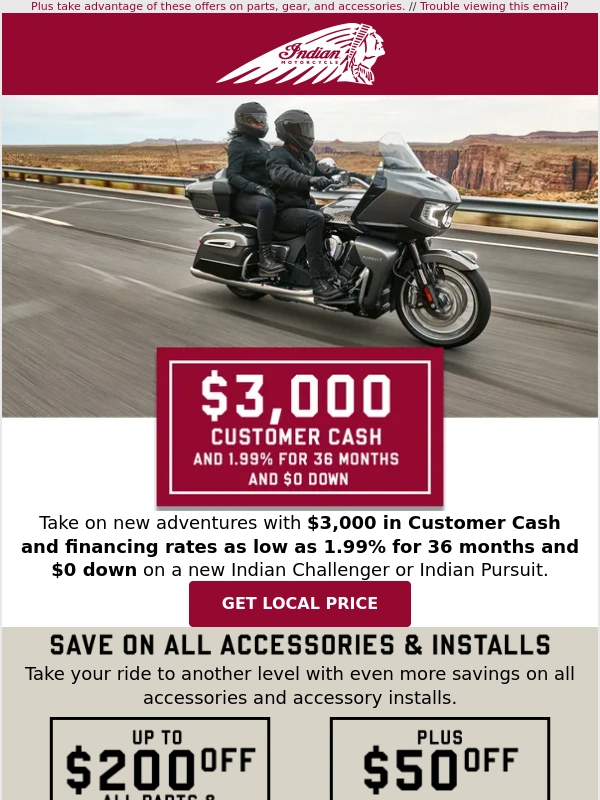 Indian Motorcycle - Don't Miss Out On Your $3,000 Customer Cash