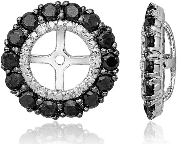 925 Sterling Silver Diamond and Black Sapphire Stud Earring Jacket