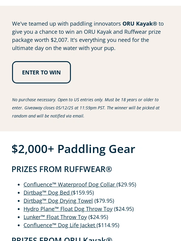 Ruffwear - Win an ORU Kayak and Ruffwear prize package