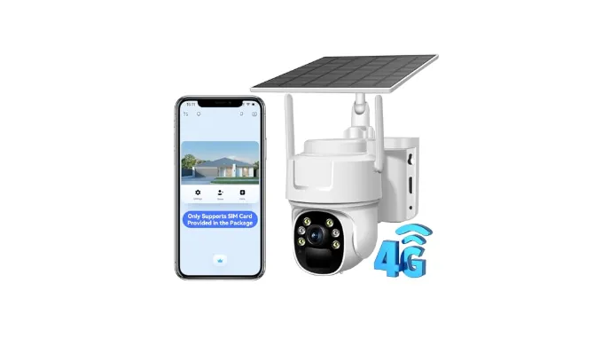 4G LTE Cellular Security Camera, Solar-Powered No WiFi Needed Wireless Outdoor Security Camera with PIR Motion Sensor, 355° Live View, 2K HD Night Vision, Remote Access, 2-Way Audio, Built-in SIM Card