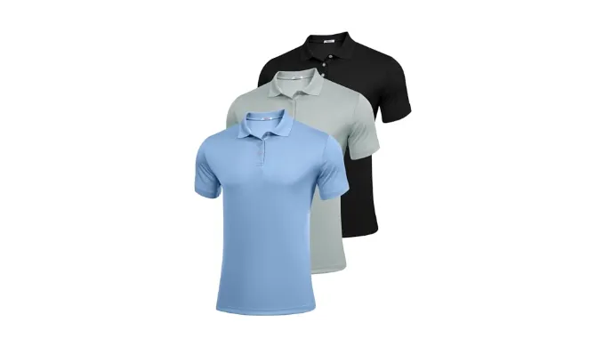 PINSPARK 3 Pack: Mens Golf Polo Shirts Multipacks Quick Dry Short Sleeve Collared Shirt Summer Casual Polos Shirts for Men