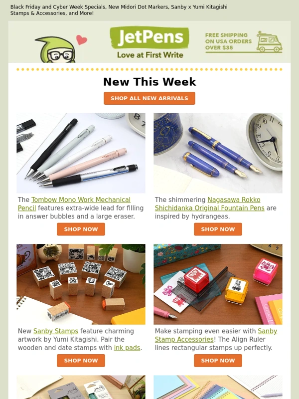 Jet pens - Black Friday and Cyber Week Specials,New Midori Dot Markers,Sanby x Yumi Kitagishi Stamps & Accessories,and More!