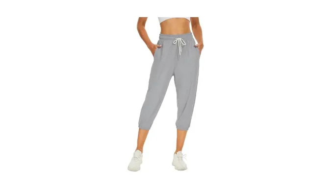 BATHRINS Womens Capri Sweatpants Summer Casual Jogger Drawstring Waist Pants with Back Pockets