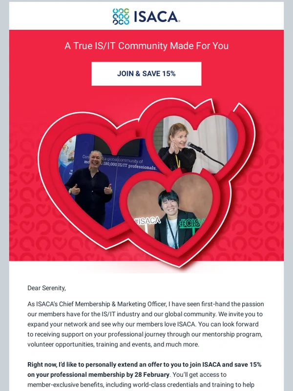 Isaca - Save 15% Now: Your True IS/IT Community Awaits