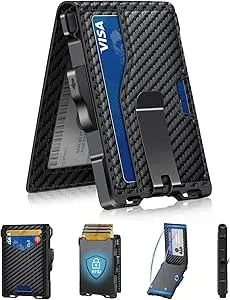 Men's Minimalist Slim RFID Blocking Wallet with Money Clip
