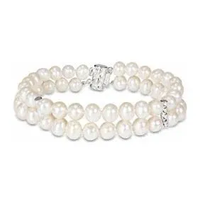 Sterling Silver Cultured Freshwater Pearl Double- Row Bracelet