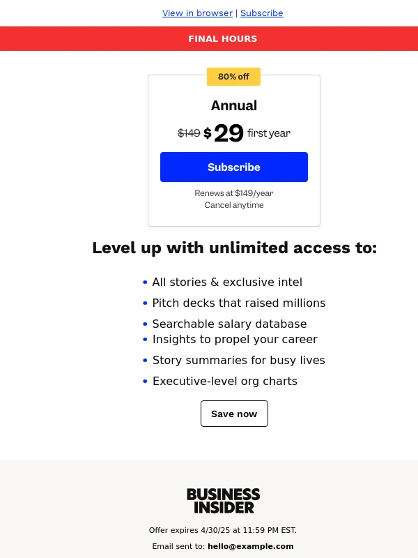 Business Insider - LAST DAY for our spring sale - 80% off 1 year